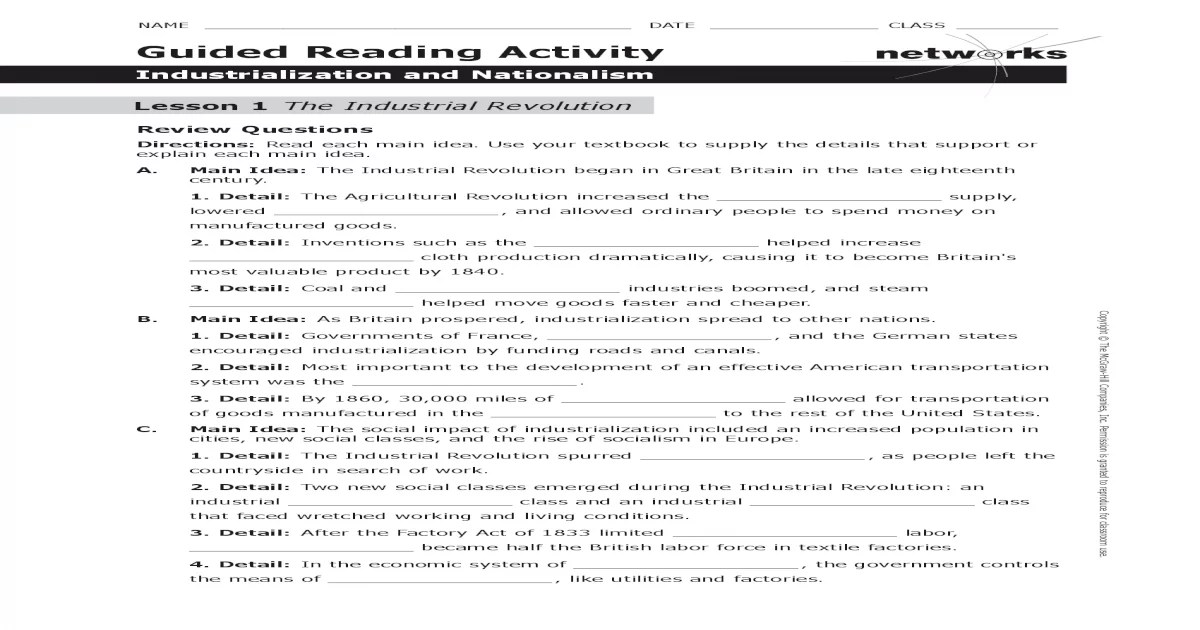 Guided reading activity industrialization 1865 to 1901 answers