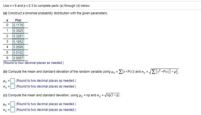 Binomial probability parameters